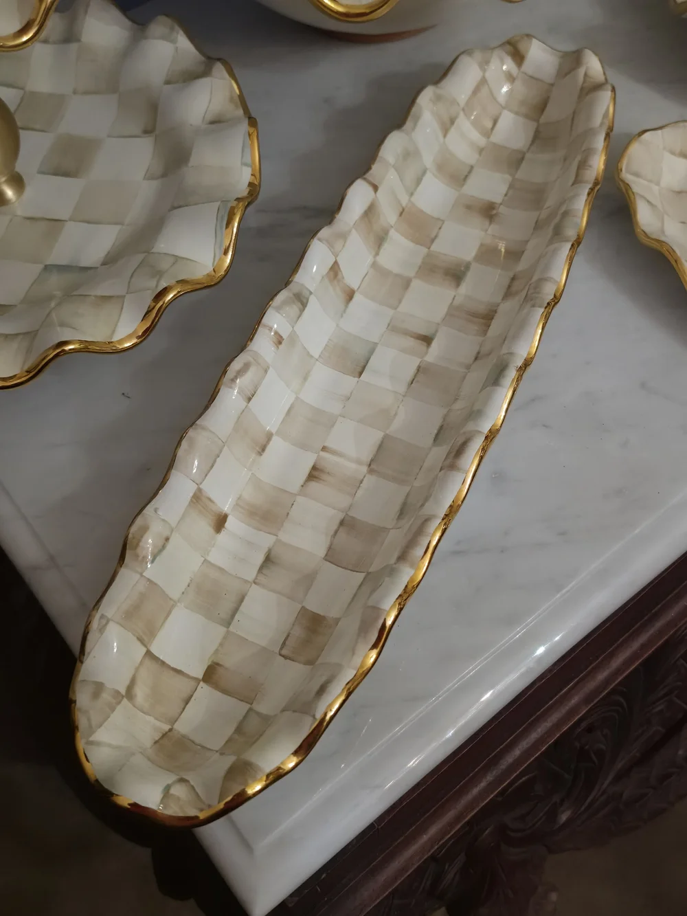 MacKenzie Childs Ceramic Parchment Check Plate